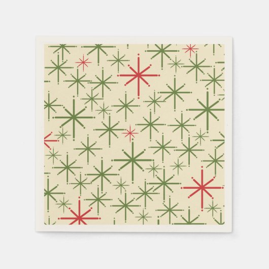 Retro Mid Mod Christmas Stars Olive Red Creme Serviette (Vorderseite)
