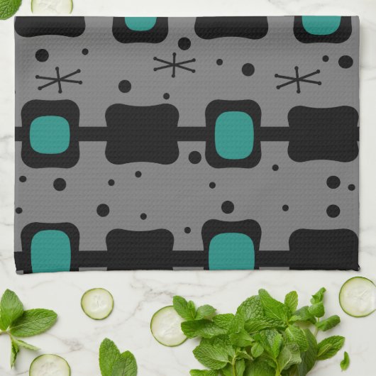 Retro Mid Mod Columns Box Aquamarin Geschirrtuch (Gefaltet)