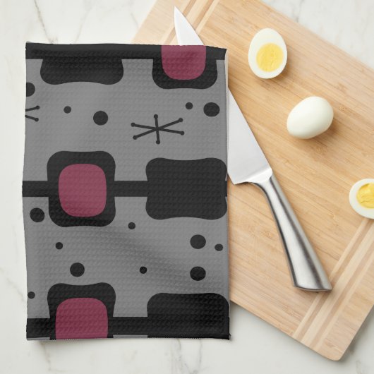 Retro Mid Mod Columns Box Maroon Geschirrtuch (Viertel Falte)