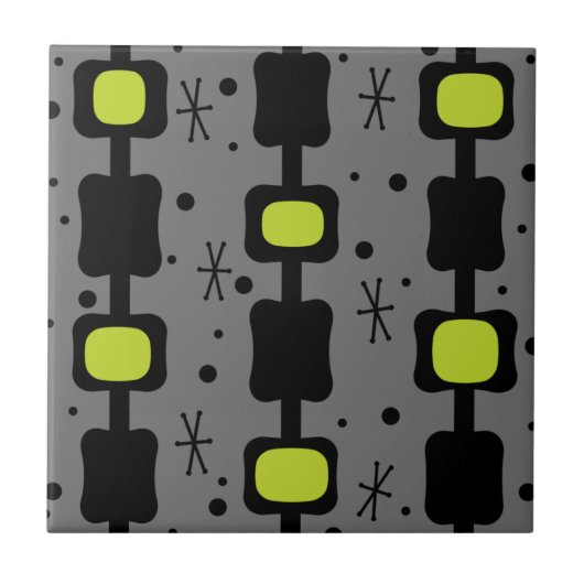 Retro Mid Mod Columns Boxes Chartreuse Fliese (Vorderseite)