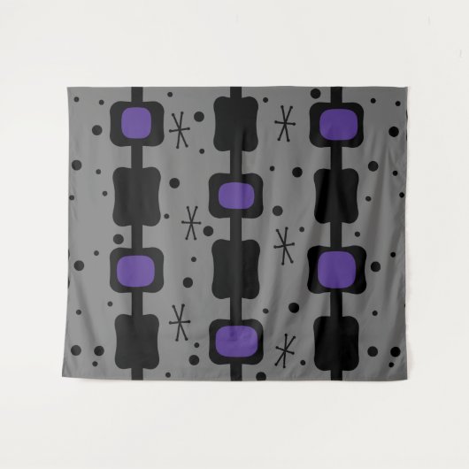 Retro Mid Mod Columns Boxes Indigo Wandteppich (Vorderseite (Horizontal))