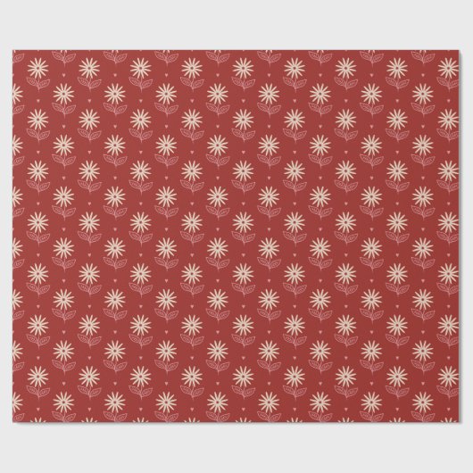 Retro Mid Mod Floral Pattern White Daisies on Red Geschenkpapier (Flach)
