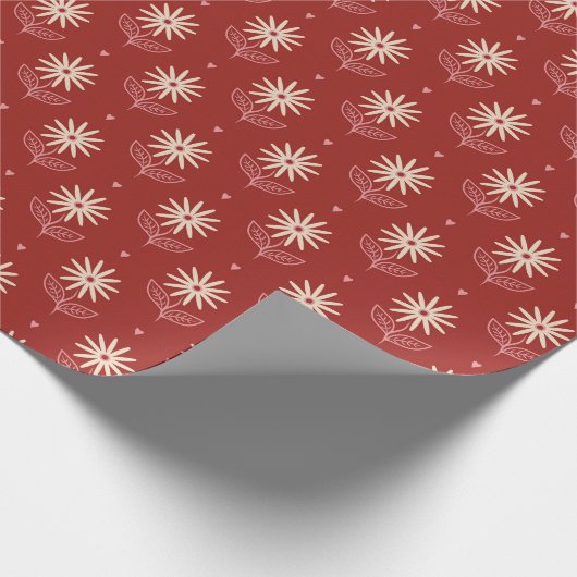Retro Mid Mod Floral Pattern White Daisies on Red Geschenkpapier (Ecke)