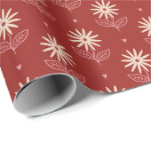 Retro Mid Mod Floral Pattern White Daisies on Red  Geschenkpapier (Rolleneckpunkt)