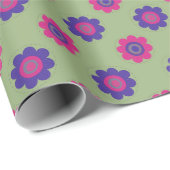 Retro Mid-mod Floral Vibrant Pink Purple & Green Geschenkpapier (Rolleneckpunkt)