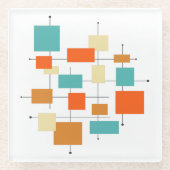 Retro Mid Mod: Funky Orange und Blue Squares Glasuntersetzer (Vorderseite)
