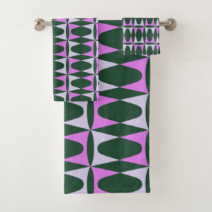 Retro Mid Mod Geometric Holiday Pattern Green Pink Badhandtuch Set