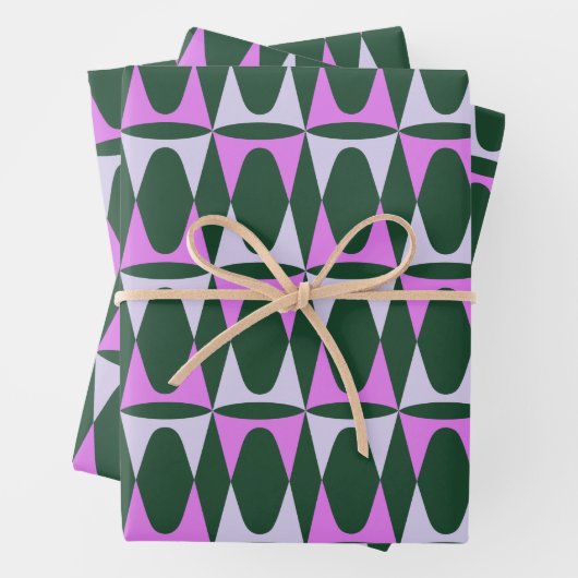 Retro Mid Mod Geometric Holiday Pattern Green Pink Geschenkpapier Set (Beispiel)