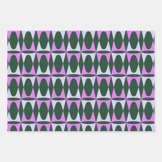Retro Mid Mod Geometric Holiday Pattern Green Pink Geschenkpapier Set (Vorderseite)