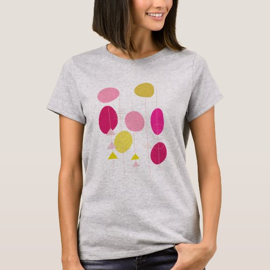 Retro Mid Mod Geometric Shapes Rosa und Gelb T-Shirt (Vorderseite)