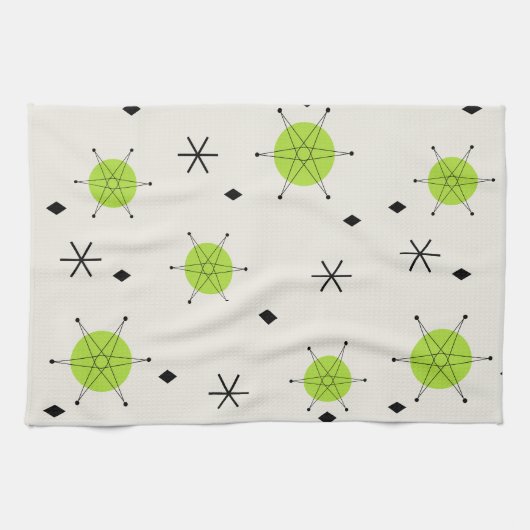 Retro Mid Mod Starburst Sky Chartreuse Geschirrtuch (Horizontal)