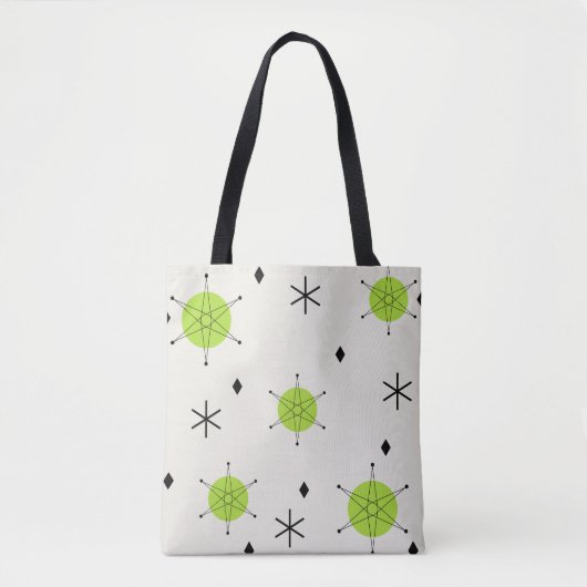 Retro Mid Mod Sternenexplosion Himmel Chartreuse Tasche (Vorderseite)