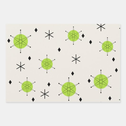 Retro Mid Mod Sternexplosion Sky Chartreuse Geschenkpapier Set (Vorderseite 2)