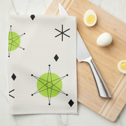 Retro Mid Mod Sternexplosion Sky Chartreuse Geschirrtuch (Viertel Falte)