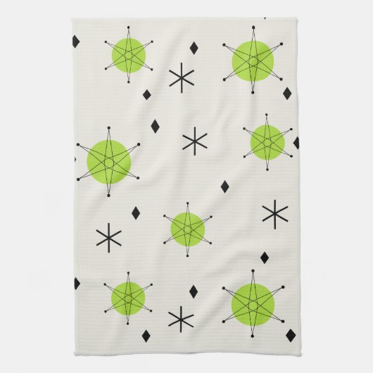 Retro Mid Mod Sternexplosion Sky Chartreuse Geschirrtuch (Vertikal)