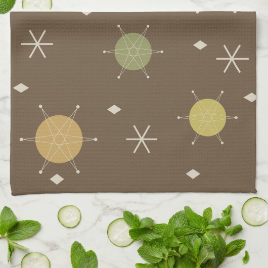 Retro Mid Mod Sternexplosion Sky mehrfarbig Geschirrtuch (Gefaltet)