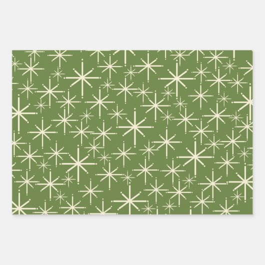 Retro Mid Mod Weihnachten Muster Olive Red Cream Geschenkpapier Set (Vorderseite 2)