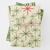 Retro Mid Mod Weihnachten Muster Olive Red Cream Geschenkpapier Set (Beispiel)