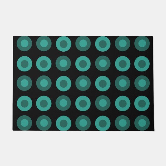 Retro MidCentury Dots Black Aquamarin Fußmatte (Vorderseite)