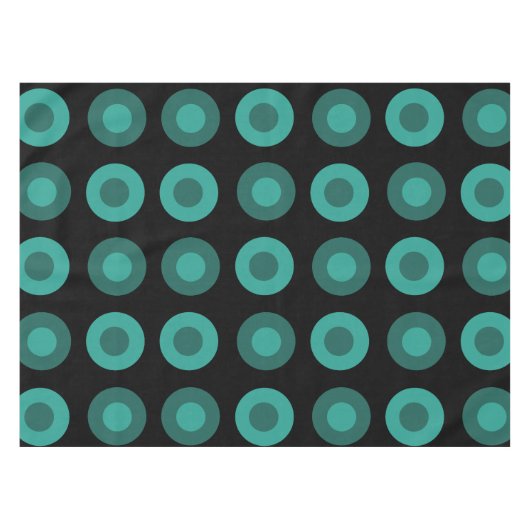 Retro MidCentury Dots Black Aquamarin Tischdecke (Vorderseite (Horizontal))