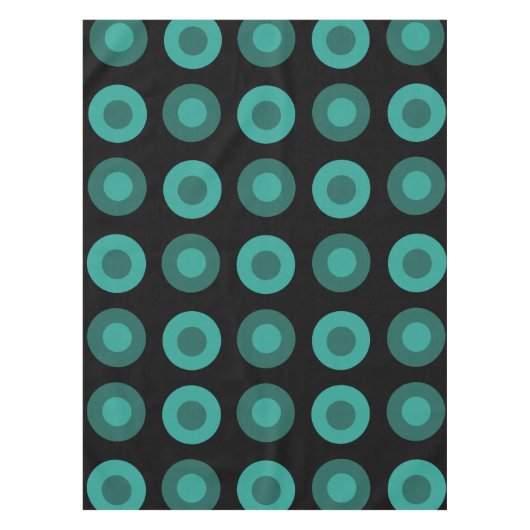 Retro MidCentury Dots Black Aquamarin Tischdecke (Vorderseite)