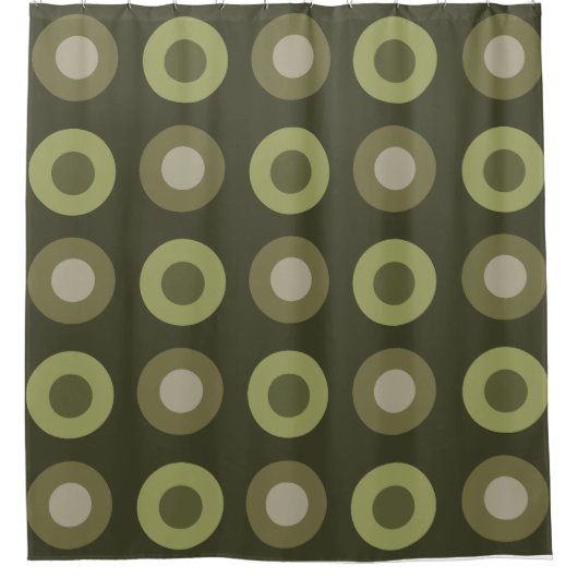 Retro MidCentury Dots Olive Green Duschvorhang (Vorderseite)