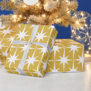 Retro Midcentury Modern Sternenexplosion Senfgelb Geschenkpapier