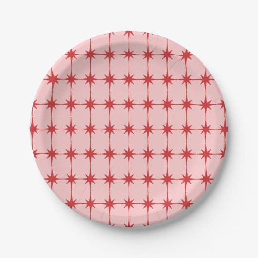 Retro Midcentury Modern Sternenexplosionen Rot und Pappteller (Vorderseite)