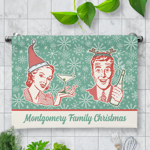 Retro-Midcentury-Modern-Weihnachten-Familienname Geschirrtuch