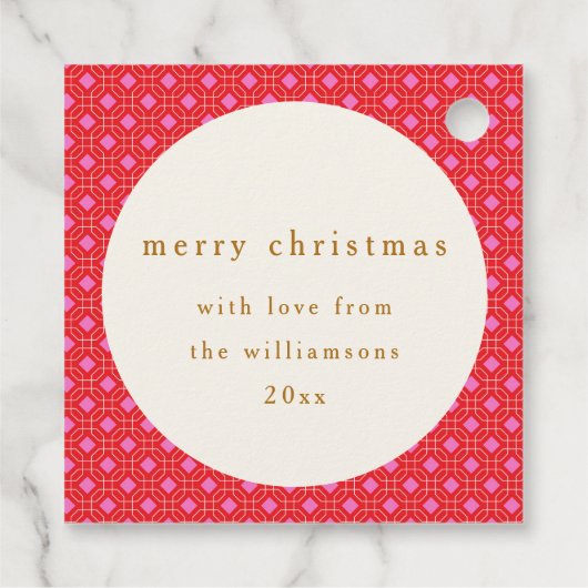 Retro MidCentury Rosa Niedliches Weihnachtsfest Geschenkanhänger (Rückseite)