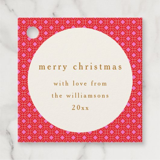 Retro MidCentury Rosa Niedliches Weihnachtsfest Geschenkanhänger (Vorderseite)