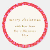 Retro MidCentury Rosa Niedliches Weihnachtsfest Runder Aufkleber (Vorderseite)