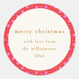 Retro MidCentury Rosa Niedliches Weihnachtsfest Runder Aufkleber