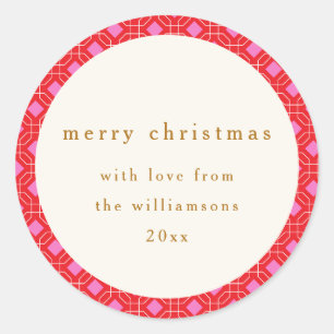 Retro MidCentury Rosa Niedliches Weihnachtsfest Runder Aufkleber