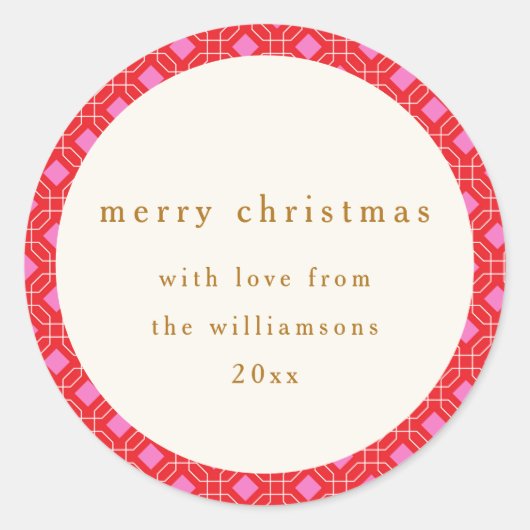 Retro MidCentury Rosa Niedliches Weihnachtsfest Runder Aufkleber (Vorderseite)