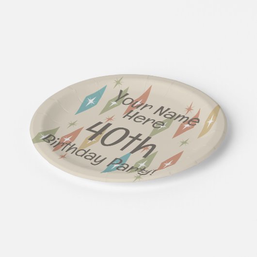 Retro Midjahrhundert 40. Geburtstag Pappteller (Schrägansicht)