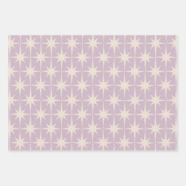Retro Midjahrhundert 50er Star Pattern in Lilac Geschenkpapier Set