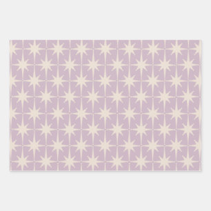 Retro Midjahrhundert 50er Star Pattern in Lilac Geschenkpapier Set