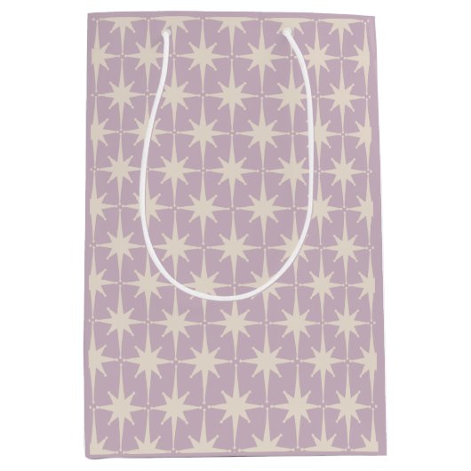 Retro Midjahrhundert 50er Star Pattern in Lilac Mittlere Geschenktüte (Vorderseite)