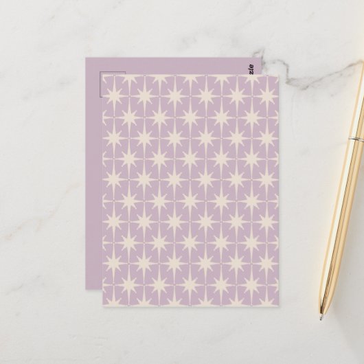 Retro Midjahrhundert 50er Star Pattern in Lilac Postkarte (Vorderseite/Rückseite Beispiel)