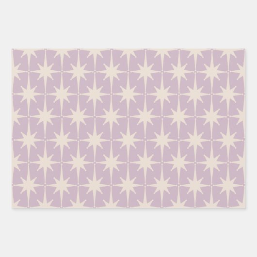 Retro Midjahrhundert 50er Star Pattern in Lilac Th Geschenkpapier Set (Vorderseite)