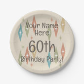 Retro Midjahrhundert 60. Geburtstag Pappteller (Vorderseite)