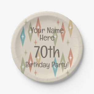 Retro Midjahrhundert 70. Geburtstag Pappteller