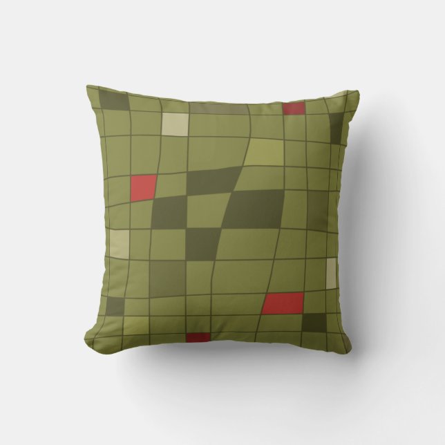 Retro Midjahrhundert Art Warted Olive Green Kissen (Vorderseite)