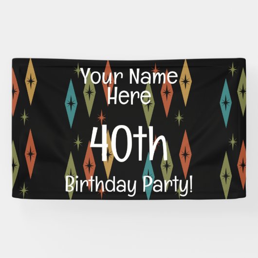 Retro Midjahrhundert Custom Geburtstag Banner (Horizontal)
