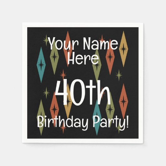 Retro Midjahrhundert Custom Geburtstag Serviette (Vorderseite)