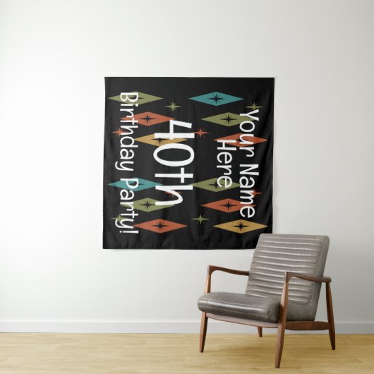 Retro Midjahrhundert Custom Geburtstag Wandteppich (Beispiel (Horizontal))