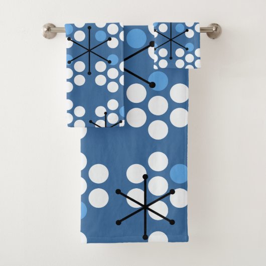 Retro Midjahrhundert MCM Dots Blue Badhandtuch Set (Insitu)