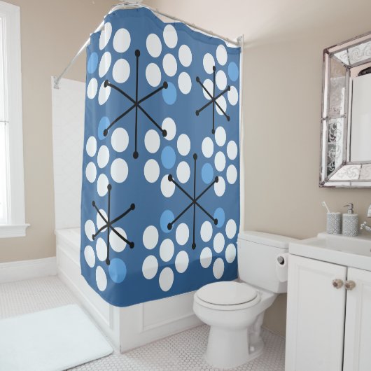 Retro Midjahrhundert MCM Dots Blue Duschvorhang (Beispiel)