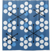 Retro Midjahrhundert MCM Dots Blue Duschvorhang (Vorderseite)